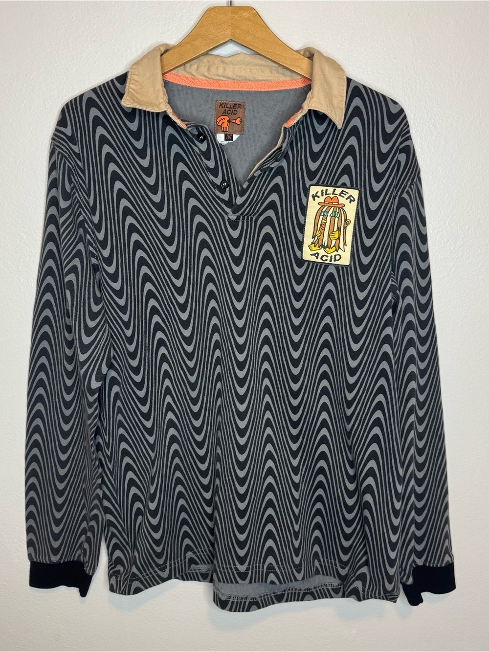 Killer Acid Frog Wavy Navy Rugby Shirt Psychedelic Trippy Streetwear Polo M